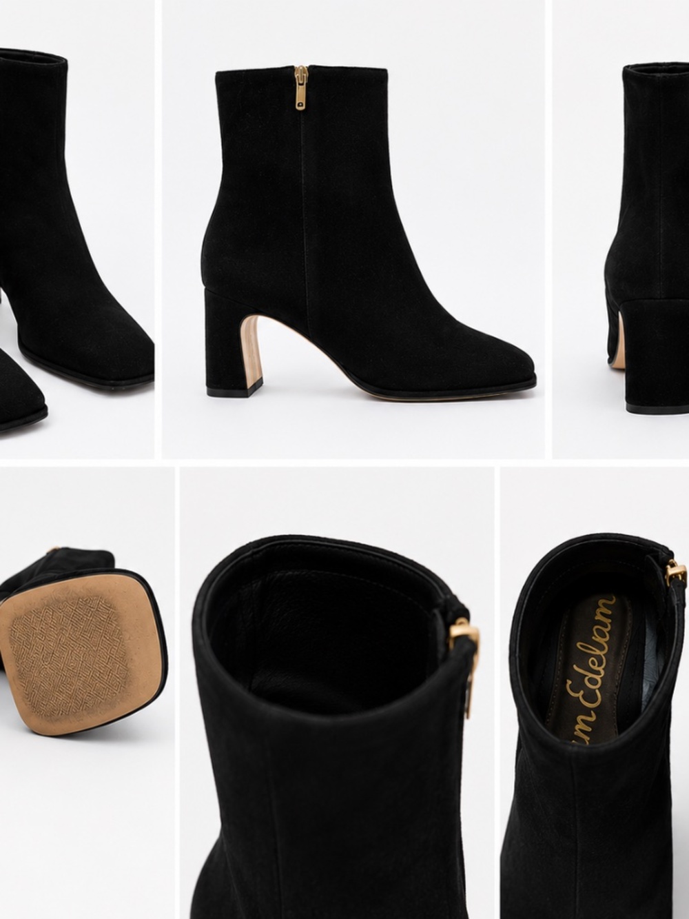 Sam Edelman Black Suede Ankle Boots Women’s Size 9 Block Heel Side Zip - Picture 3 of 3